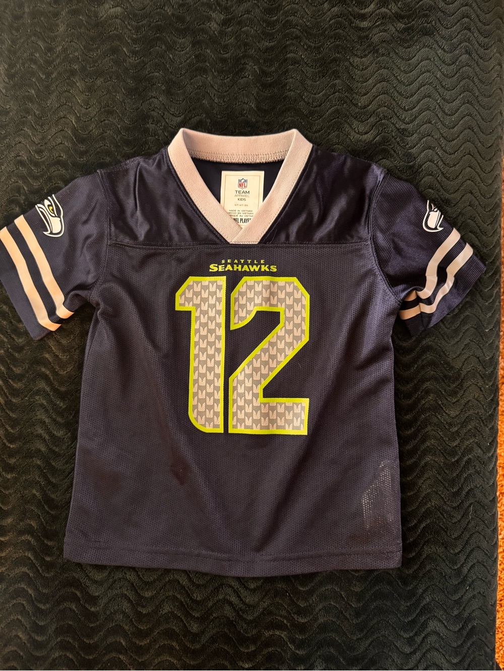 NFL Seattle Seahawks Youth Navy Jersey with Neon Green #12